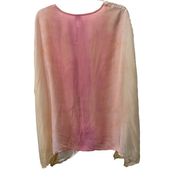 Chico's Women’s L/XL Boho Lace V-Neck Kimono Top Powder Yellow and Pink Cover-up - Picture 9 of 9